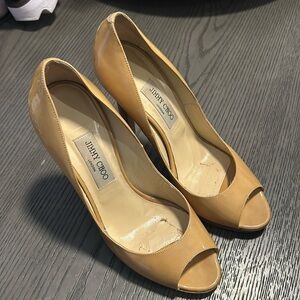 Jimmy Choo Tan Peep-Toe Heels